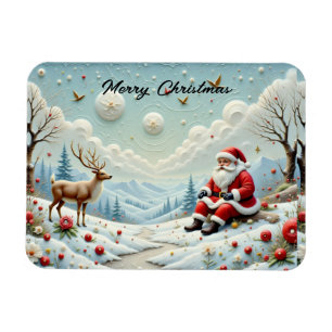 Santa und seine Rentiere in schneelandschaft Magnet