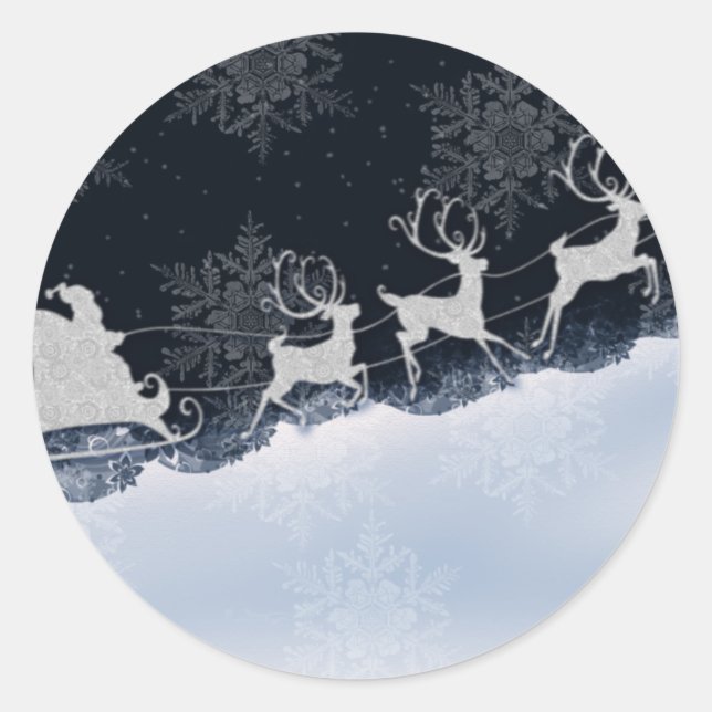Santa und seine Rentiere Runder Aufkleber (Vorderseite)