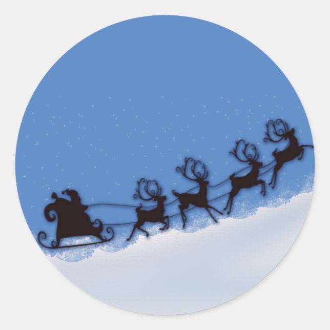 Santa und seine Rentiere Runder Aufkleber (Vorderseite)