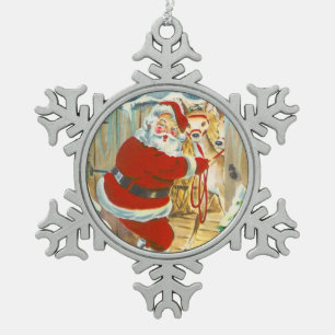 Santa und seine Rentiere Schneeflocken Zinn-Ornament