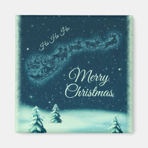 Santa und seine Rentiere Weihnachtsnacht Himmel Magnet
