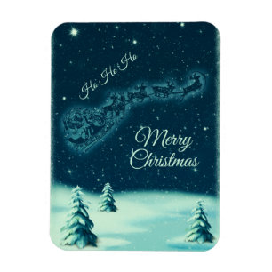 Santa und seine Rentiere Weihnachtsnacht Himmel Magnet