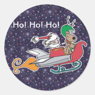 Santa und seine Rocket Sleigh Runder Aufkleber