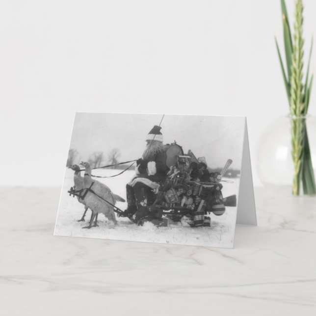 Santa und seine Türkei Rentier Feiertagskarte (Vorderseite)