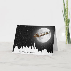 Santa und Sleigh fliegen über Stadt Karte