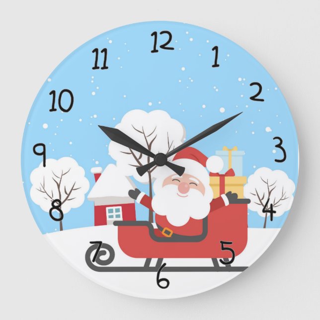 Santa und Sleigh Große Wanduhr (Vorderseite)