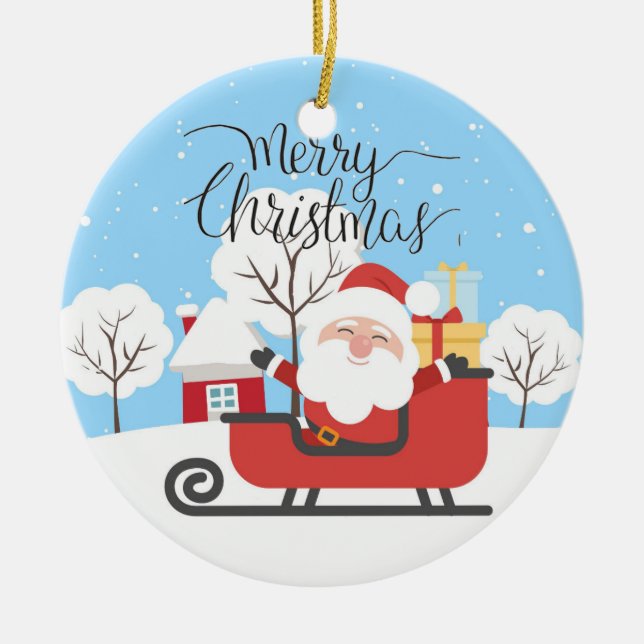 Santa und Sleigh Keramik Ornament (Vorne)
