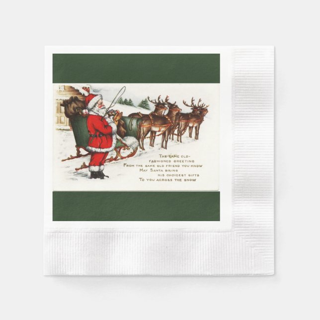 Santa und Sleigh mit Rentier Paper Napkin Serviette (Vorderseite)