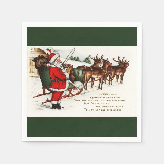 Santa und Sleigh mit Rentier Serviette (Vorderseite)
