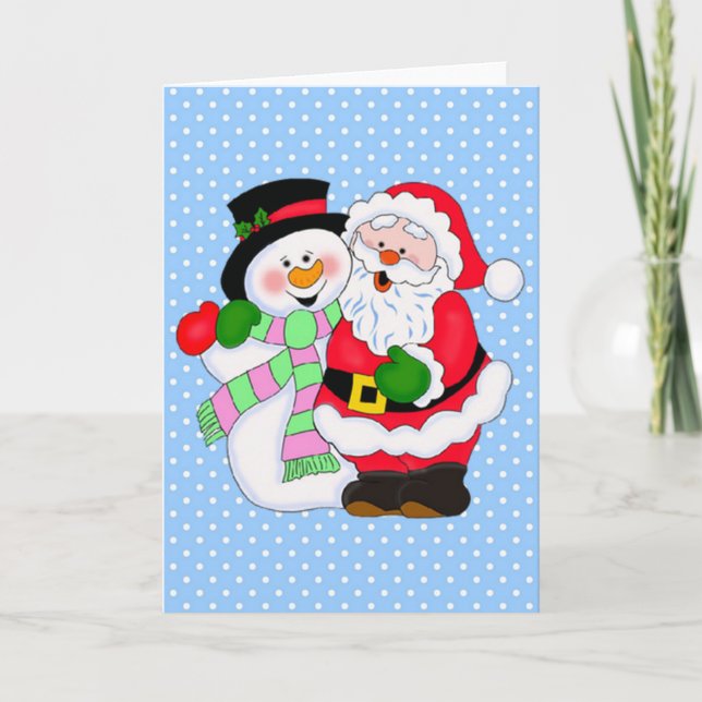 Santa und Snowman Feiertagskarte (Vorderseite)
