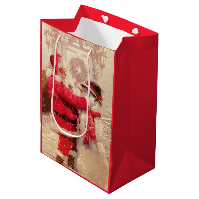 Santa und Snowman Mittlere Geschenktüte (Vorderseite Schrägansicht)
