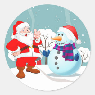 Santa und Snowman Runder Aufkleber