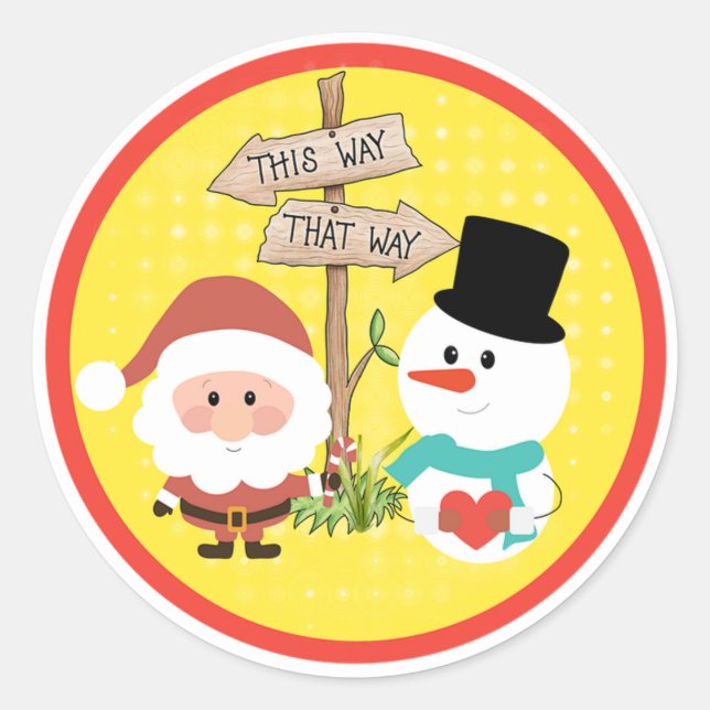 Santa und Snowman Runder Aufkleber (Vorderseite)