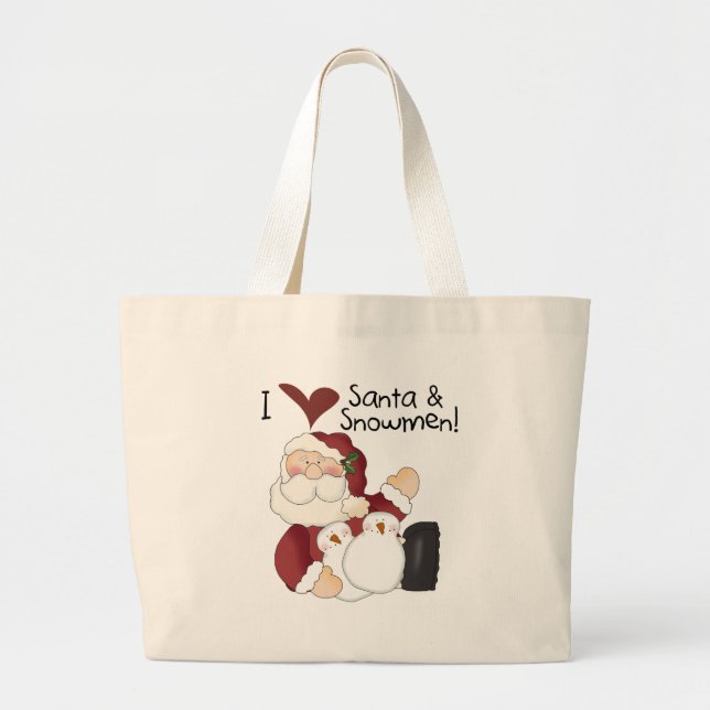 Santa und Snowmen T - Shirt und Geschenke Jumbo Stoffbeutel (Vorne)
