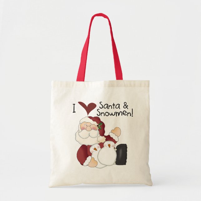 Santa und Snowmen T - Shirt und Geschenke Tragetasche (Vorne)