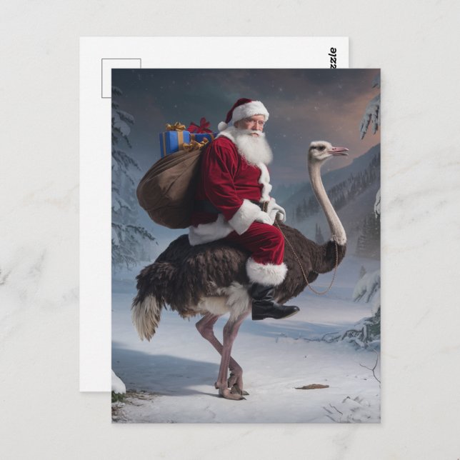 Santa und Strauß Postkarte (Vorne/Hinten)