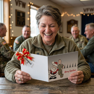 Santa und US-Soldat Cartoon-Weihnachten Karte