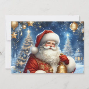 Santa und Weihnachtsbaum, blau & gold Feiertagskarte
