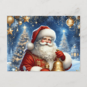 Santa und Weihnachtsbaum, blau & gold Postkarte