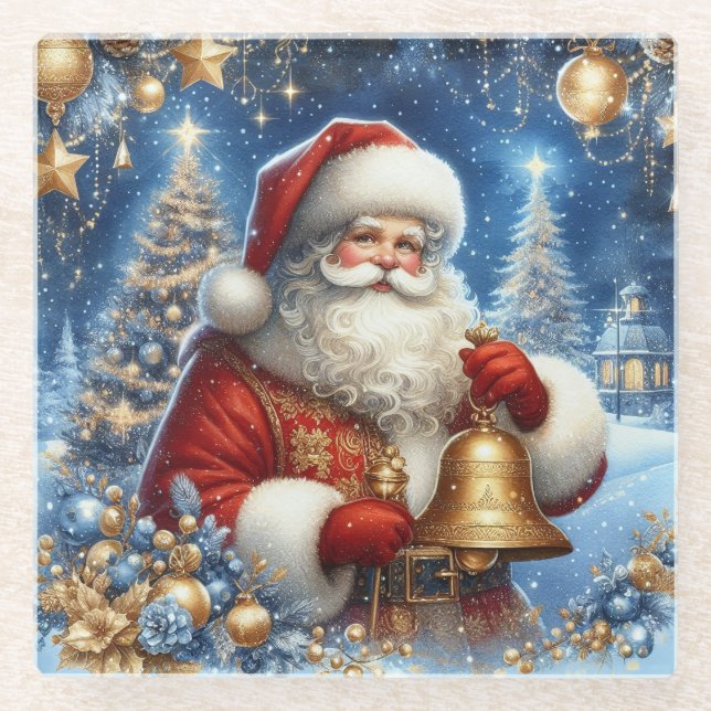 Santa und Weihnachtsbaum.  Glasuntersetzer (Vorderseite)