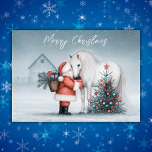 Santa und Weißes Pferd Magischer Winter Weihnachte