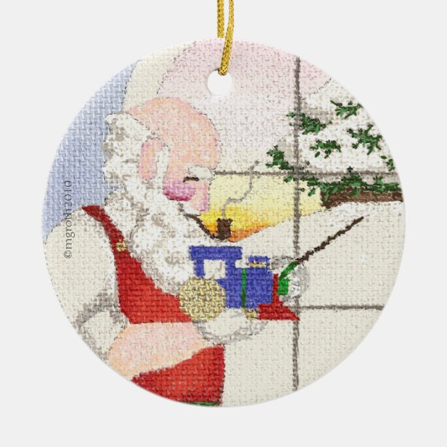 Santa und Zug Keramik Ornament (Vorne)
