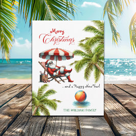 Santa under a Beach Umbrella Christmas Feiertagspostkarte