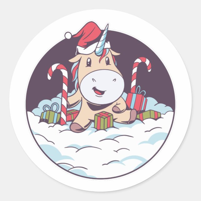 Santa Unicorn Runder Aufkleber (Vorderseite)