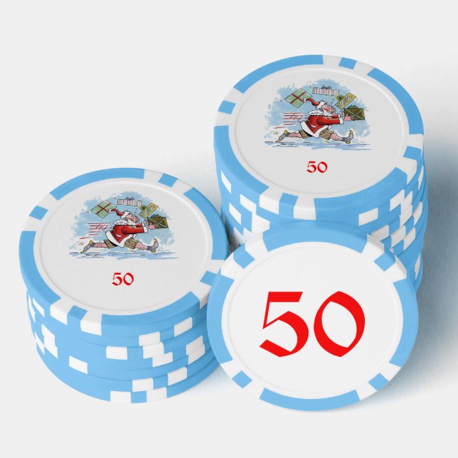 Santa Unvorbereitet hellblau 50 gestreifter Poker  Pokerchips (Stapel)