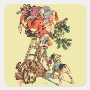 Santa Up a Lady Quadratischer Aufkleber
