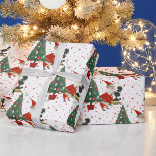 Santa Vintag Mitte des Jahrhunderts mit Poodle Geschenkpapier