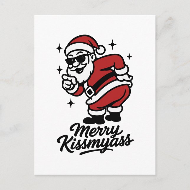 Santa vintage drôle Merry Kissmyass Christmas Feiertagspostkarte (Vorderseite)