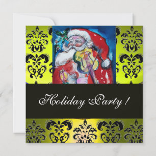SANTA & VIOLIN YELLOW BLACK DAMASK MONOGRAMM Ruby Einladung