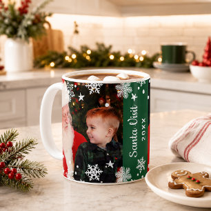 Santa Visit Two Photo Collage Christmas Keepsake Tasse