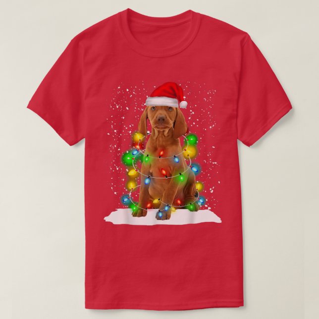 Santa Vizsla Christmas Light Pajama Dog Xmas Match T-Shirt (Design vorne)