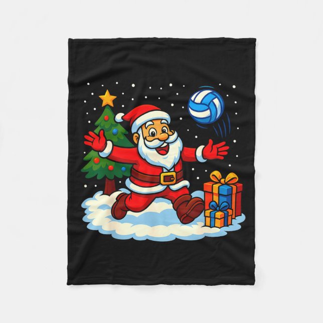 Santa Volleyball Playing Srt Christmas Tree Xmas P Fleecedecke (Vorderseite)