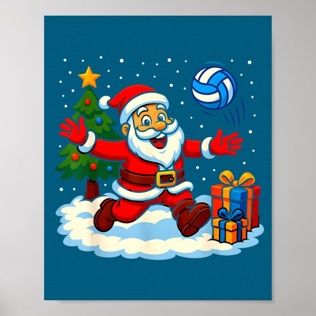 Santa Volleyball Playing Srt Christmas Tree Xmas P Poster (Vorne)