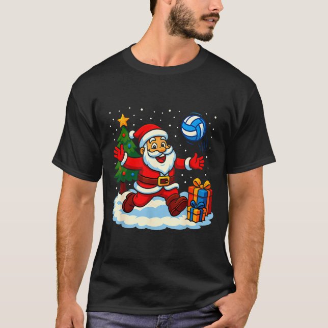 Santa Volleyball Playing Srt Christmas Tree Xmas P T-Shirt (Vorderseite)