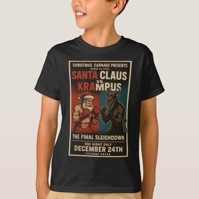 Santa vs Krampus Fight Night Christmas Shirt – Dar (Vorderseite)