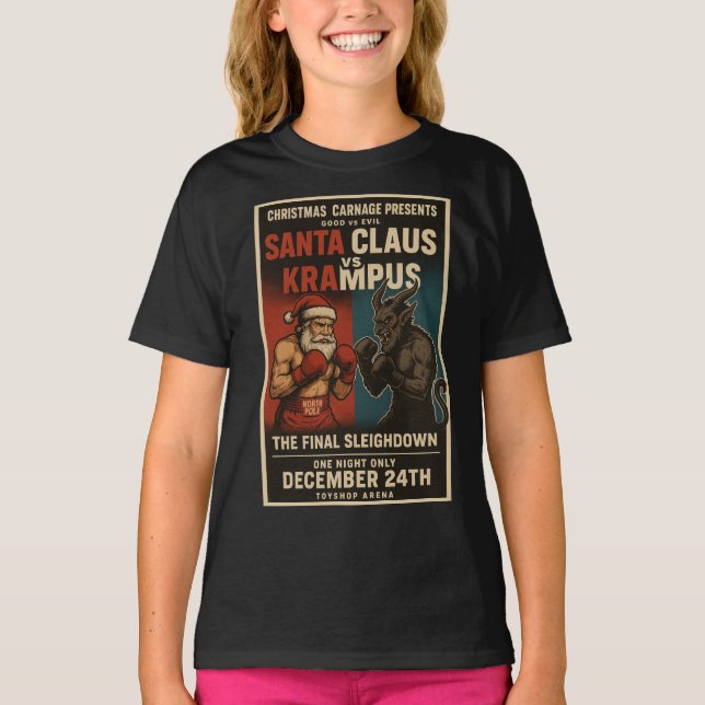 Santa vs Krampus Fight Night Christmas Shirt – Dar (Vorderseite)