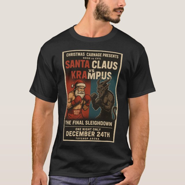 Santa vs Krampus Fight Night Christmas Shirt – Dar (Vorderseite)