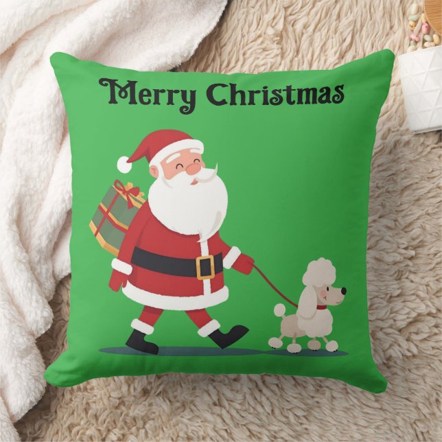 Santa walking a poodle Christmas Throw Pillow Kissen (Decke)