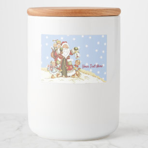 Santa Walking im Schnee mit Laternenklettern auf d Lebensmitteletikett