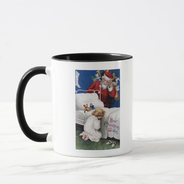 Santa watching Girl Praying Tasse (Links)