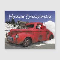 Santa Waving Old 1941 Rusty Hotrod Coupe