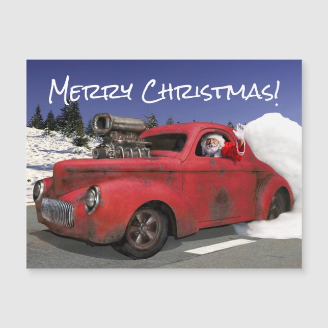 Santa Waving Old 1941 Rusty Hotrod Coupe Magnetkarte (Vorderseite)