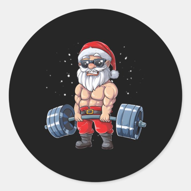 Santa Weightlift-Fitness Runder Aufkleber (Vorderseite)