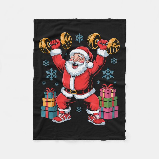 Santa Weightlifting Fitness Gym Training Christmas Fleecedecke (Vorderseite)
