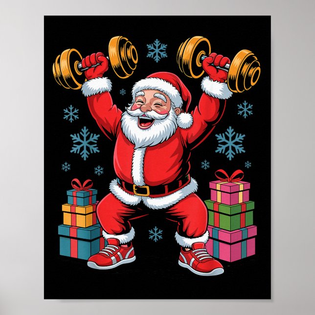 Santa Weightlifting Fitness Gym Training Christmas Poster (Vorne)