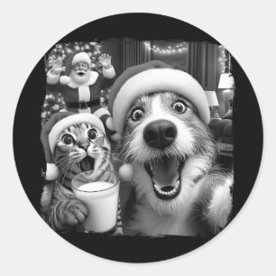 Santa Weihnachten Lustige Katze macht Selfie Wasch Runder Aufkleber